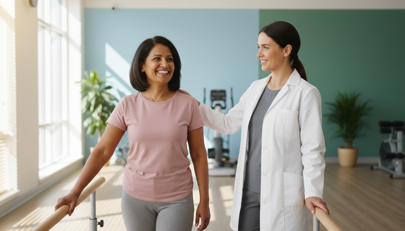 Physical therapist helping patient with rehabilitation exercise
